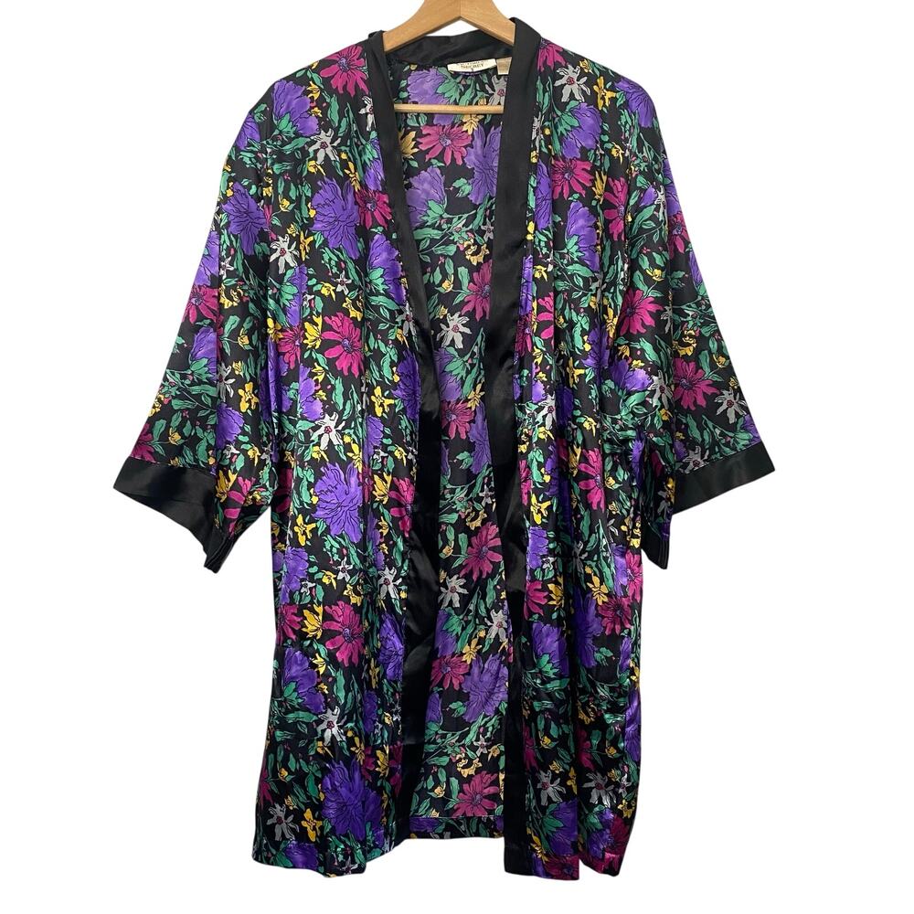 Victoria's Secret Gold Label Vintage Floral Purple Satin Sleep Robe - Pre-Owned